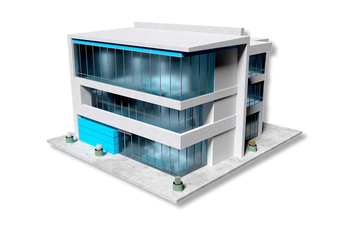 Aerial view render of a small business property, ideal for implementing smart, cloud-based access control solutions