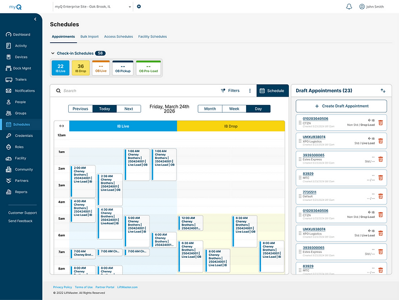 myQ enterprise Appointment Scheduling Dashboard Interface
