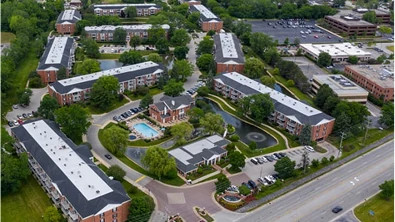 Aerial view of Versailles on the Lakes living complex, featured in a myQ success story