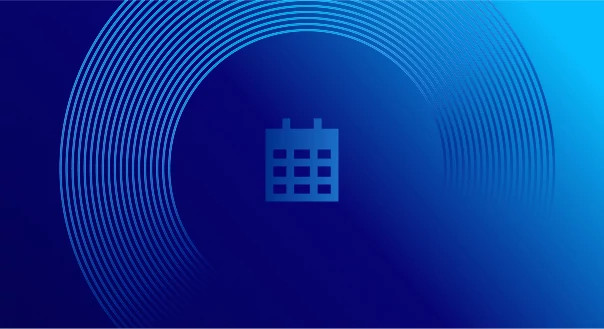 Upcoming Events banner with blue background, showcasing future myQ webinars, trade shows, and industry events