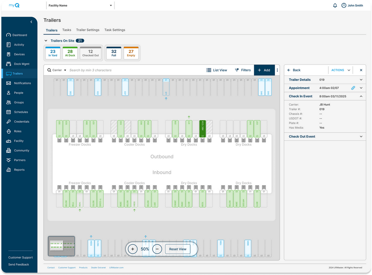 Appointment scheduling and yard management dashboard overview