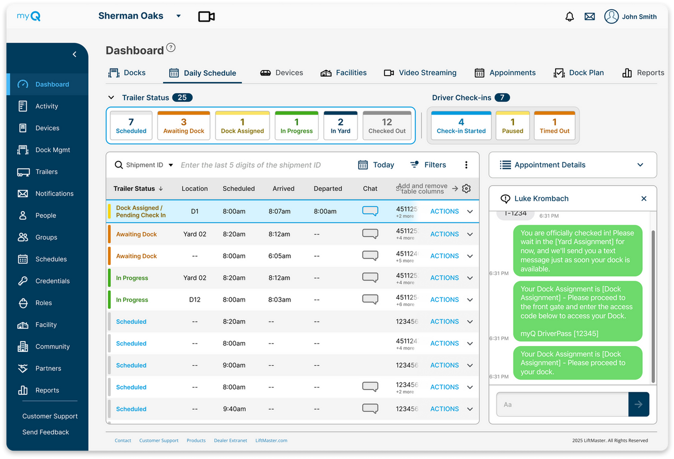 Appointment scheduling and yard management dashboard overview